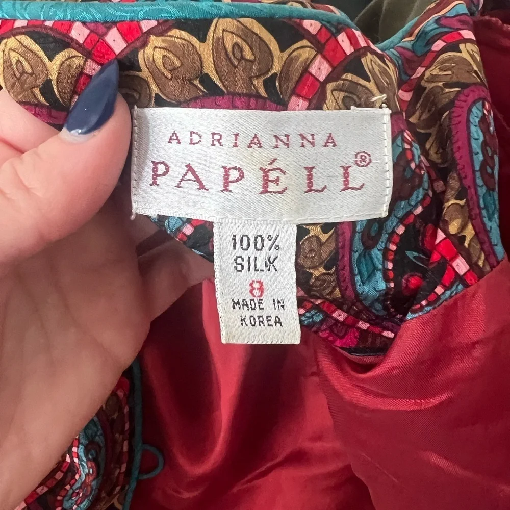 Adrianna Papell Red and Gold Paisley Jacket